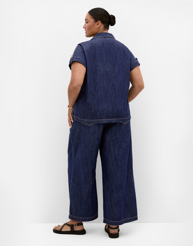 City Chic - Plus size Tilly Cotton Denim Shirt - dark wash