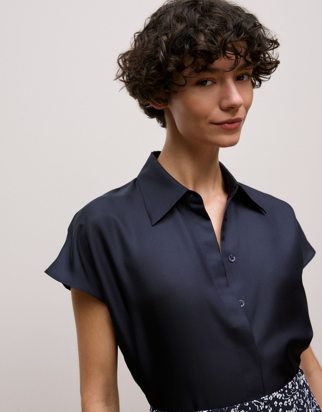 Trenery - Silk Twill Cap Sleeve Shirt in Night Sky