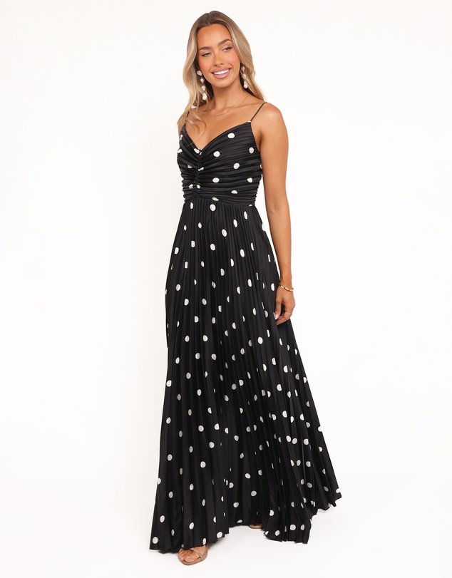 Petal & Pup - Naira Pleated Maxi Dress - Black Polka Dot