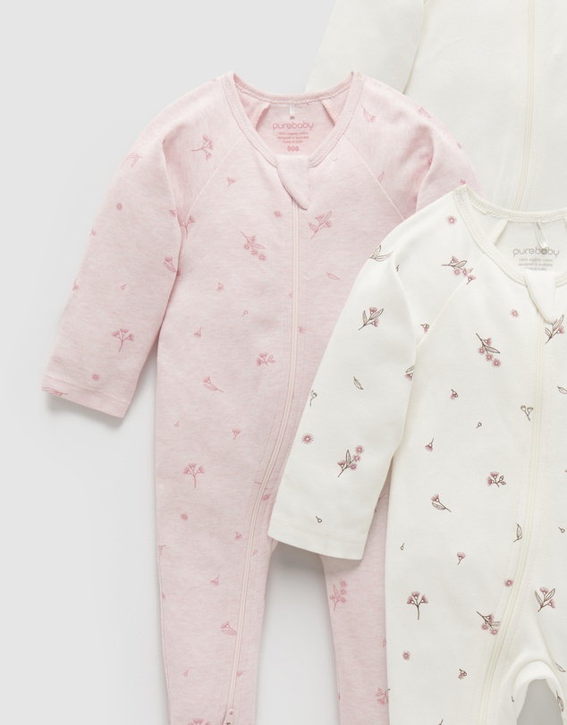 Purebaby - 4 Pack Zip Growsuit-Babies