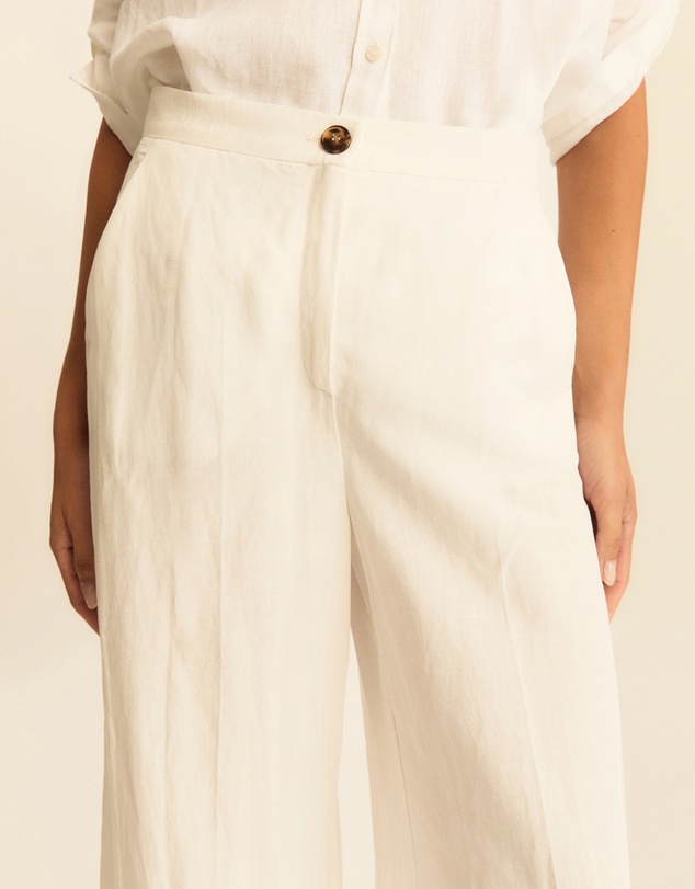 Emme - White Viscose Linen Blend Trousers