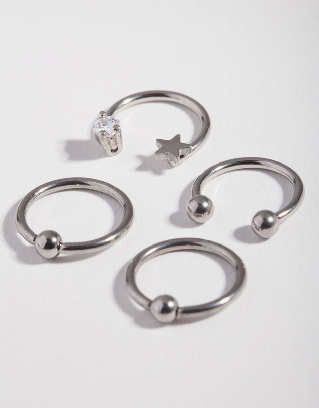Lovisa - Surgical Steel Silver Celestial Mixed Earring 4-Pack