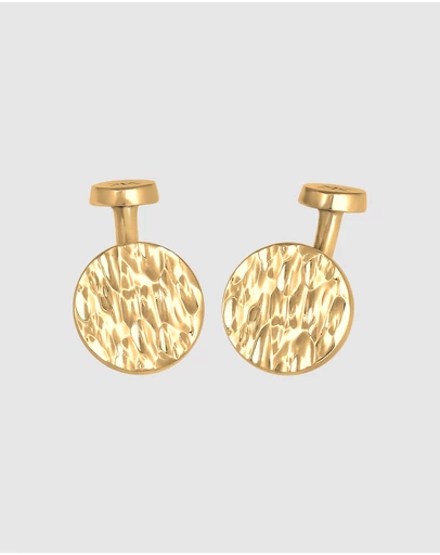 Kuzzoi - ICONIC EXCLUSIVE - Hammered Round Cufflinks in Gold-Plated 925 Silver