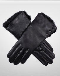 DENTS - Sophie Leather Gloves with Fur Cuffs Wool Lined