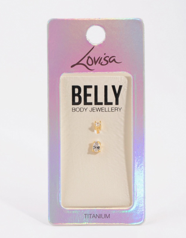 Lovisa - Gold Plated Titanium Pear Diamante Small Belly Bar