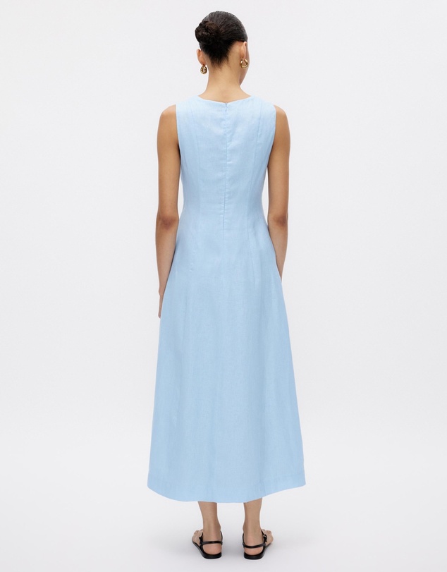 Revibe - Repaired Minima Esenciales Reyna Gathered Linen Midi Dress - AU 10