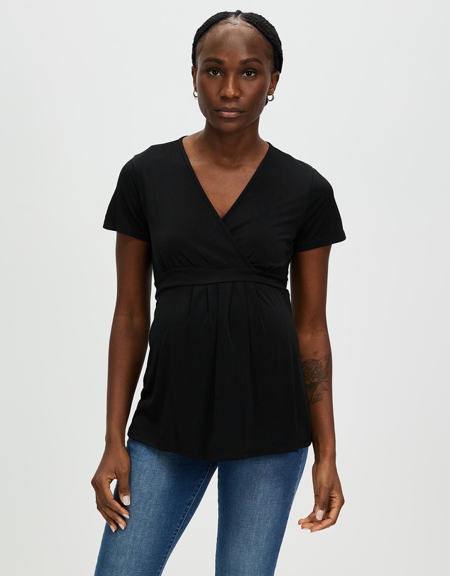Angel Maternity - Maternity Crossover Short Sleeve V-Neck Work Top