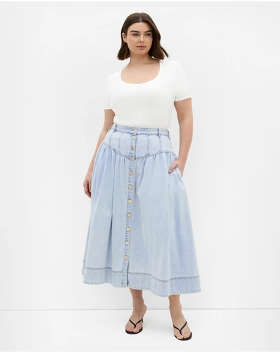 City Chic - Plus size Ari Denim Midi Skirt - light wash