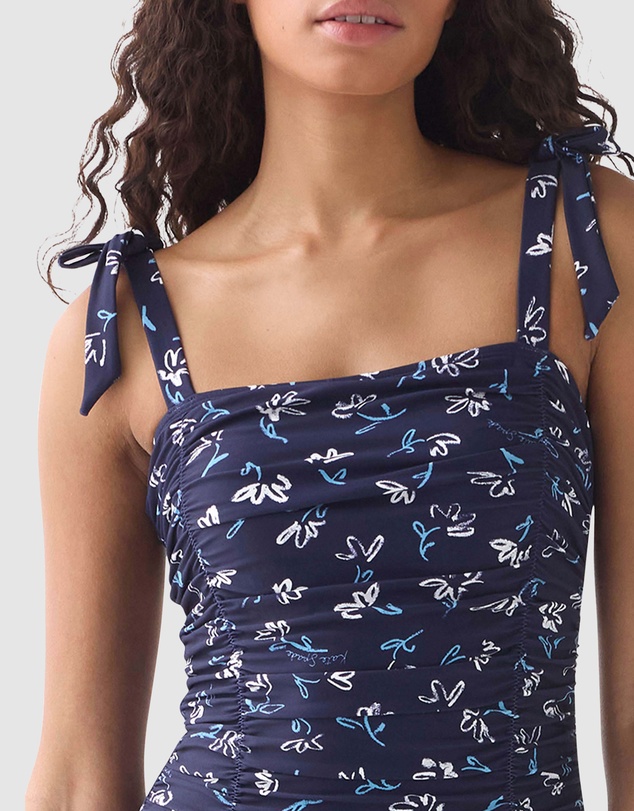 Kate Spade - Sketched Blooms Print Shirred Square Neck Swimsuit