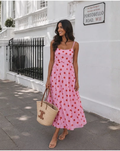 Esther & Co - Crescent Dress - Pink Spot