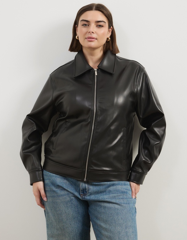 Atmos&Here Curvy - Renna Faux Leather Bomber Jacket