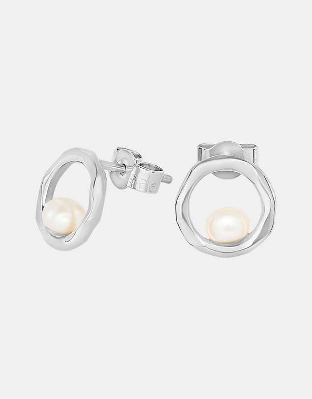 Dower & Hall - Women's Open Circle & White Pearl Waterfall Earrings In Sterling Silver