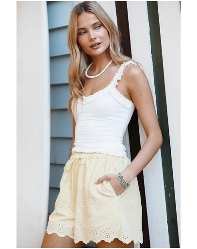 Petal & Pup - Hayven Embroidered Shorts - Butter Yellow