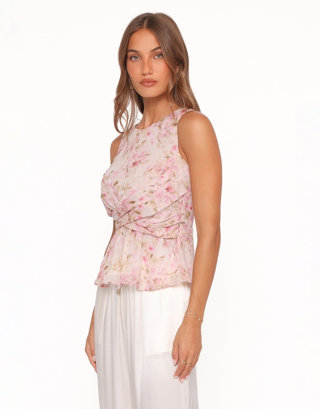 Petal & Pup - Limona Peplum Top - Blurred Pink Floral