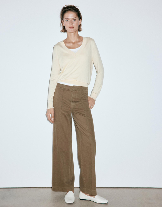 M.N.G - High-Waisted Wide Leg Jeans with Stitching