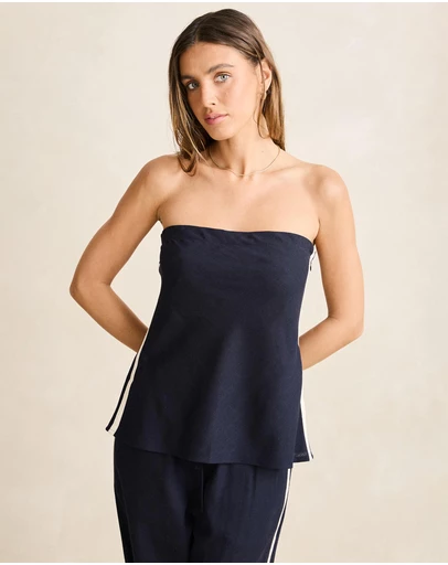 Rhythm - Contrast Linen Strapless Top