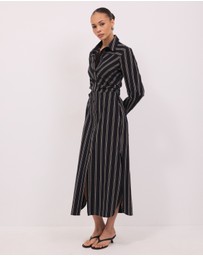 Calli - Mira Midi Stripe Ruched Waist Shirt Dress