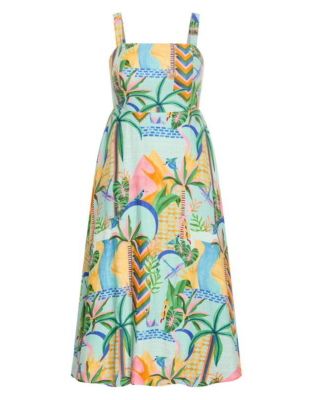 City Chic - Plus size Positano Print Maxi Dress - mint