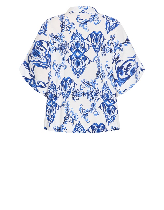 City Chic - Plus size Mykonos Print Relaxed Shirt - white