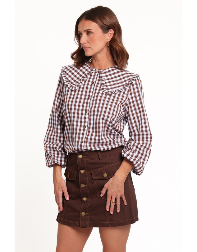 Petal & Pup - Cosetta Frill Collared Shirt - Brown Gingham