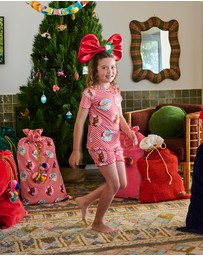 Kip&Co - I Love Christmas Spot Kids Organic Cotton Short Sleeve Tee Frill Short Pyjama Set - Kids
