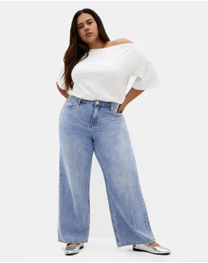 City Chic - Plus size Harley Fit Hallie Wide Leg Jean - mid wash