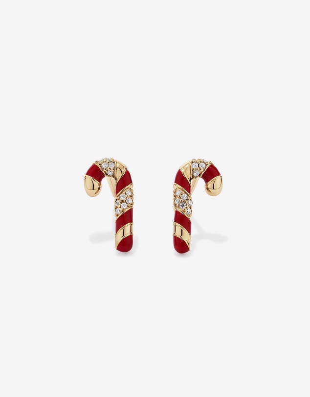 Michael Hill - Christmas Candy Cane Stud Earrings with Cubic Zirconia in 18kt Yellow Gold Vermeil