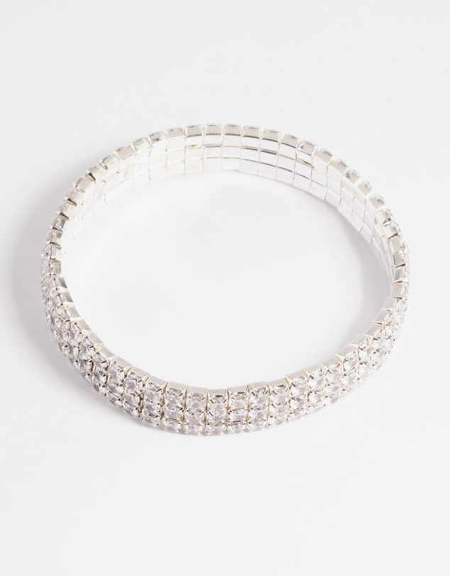 Lovisa - Silver Cubic Zirconia Diamante Stretch Triple Row Bracelet