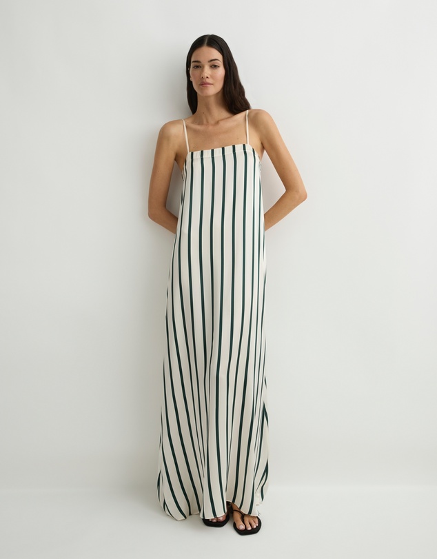 BONDI BORN - Cannes Silk Slip Dress - Forest Stripe