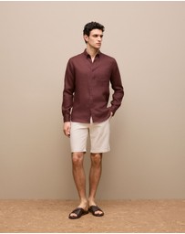 Trenery - Stretch Cotton Dobby Longline Short in Chalk