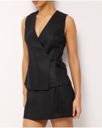 AERE - Ava Tie Front Linen Wrap Top