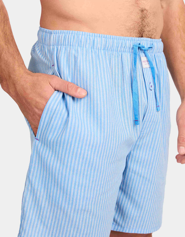 Mitch Dowd - Mitchdowd Blue Stripe Linen Sleep Shorts