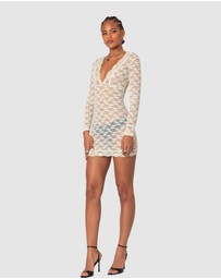 EDIKTED - Beck Plunge Neck Sheer Lace Mini Dress
