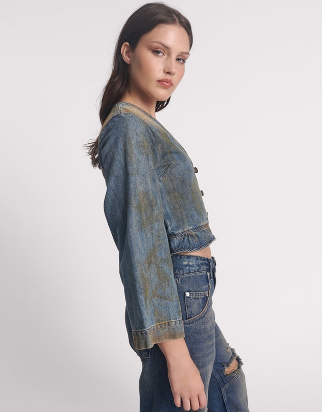 ONE TEASPOON - Denim Frill Backless Crop Top - Lucia Blue
