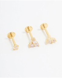 Lovisa - Gold Plated Surgical Steel Cubic Zirconia Round Flat Back Studs 3-Pack