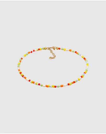 Elli Jewelry - Bead and Freshwater Pearl Anklet in Gold-Plated 925 Silver