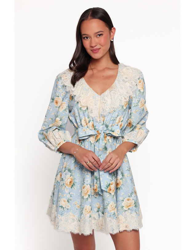 Petal & Pup - Jalen Long Sleeve Mini Dress - Blue Vintage Floral