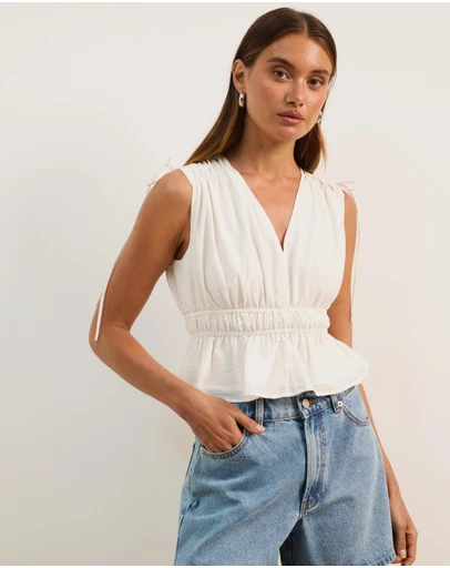 Atmos&Here - Ray Linen Blend Sleeveless Gathered Top