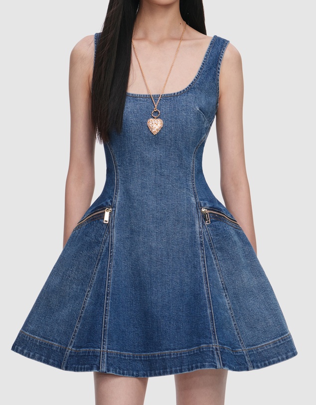 Self Portrait - Denim Flared Mini Dress