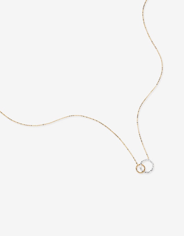 Michael Hill - Two-Tone Double Circle Link Hammered Finish Necklace in 10kt White & Yellow Gold