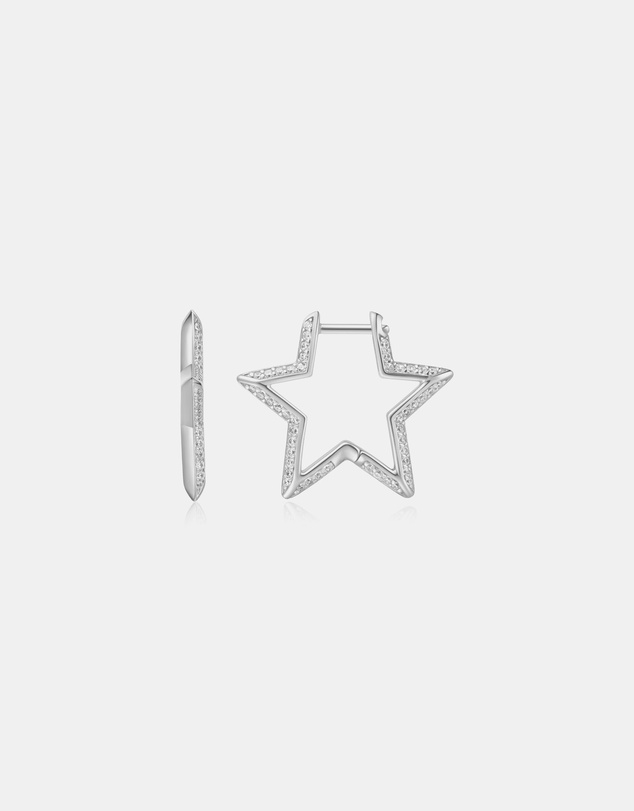 Ania Haie - Silver Medium Star Pave Hoop Earrings