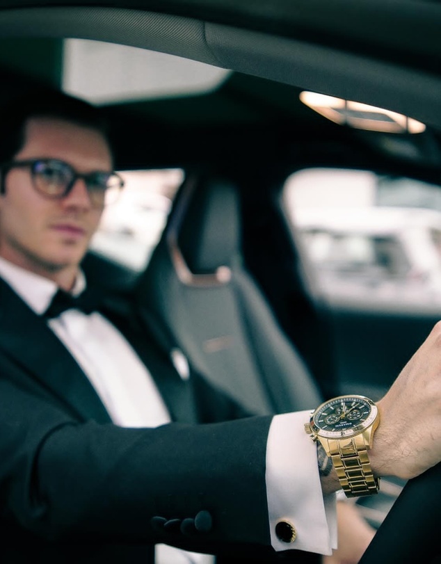 Maxum - Lansdowne Multifunction Chrono Gold Tone Case & Bracelet With Black Dial
