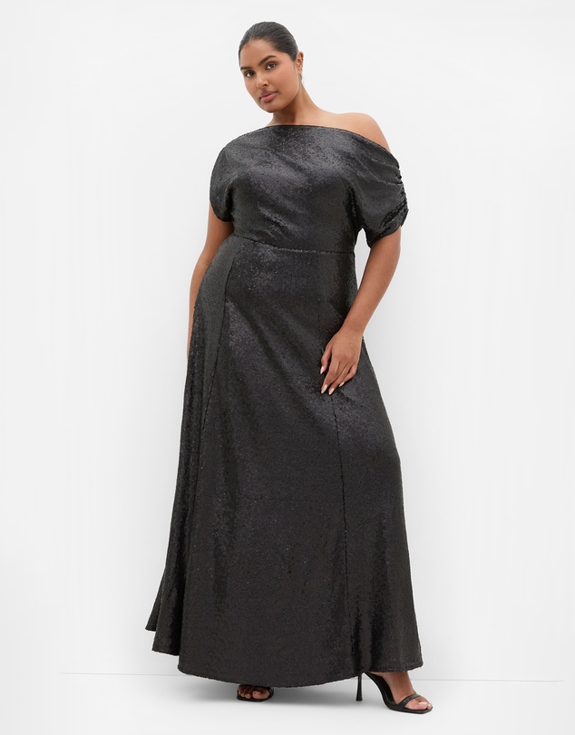 City Chic - Plus size Sequin Off Shoulder Maxi Dress - black