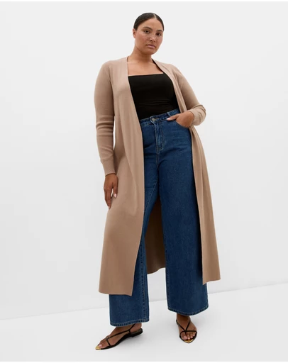 City Chic - Plus size Goldie Longline Cardigan - taupe