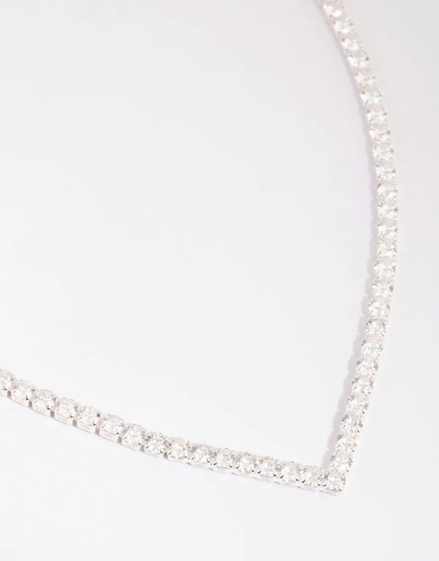 Lovisa - Silver Cubic Zirconia Cup Chain Pointed Tennis Necklace