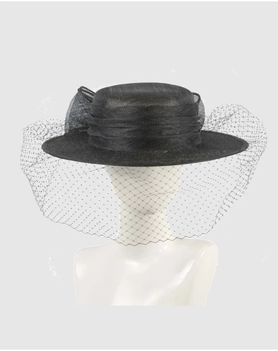 Max Alexander - Black Boater Hat with veil