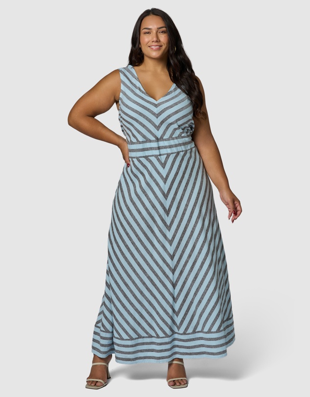 Something 4 Olivia - Sage Striped Linen Maxi Dress