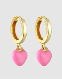 Elli Jewelry - Earrings Children Heart Creole Pink Enamel Cute in 925 Sterling Silver Gold Plated