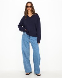 Dazie - Zara V-Neck Cotton Knit Jumper