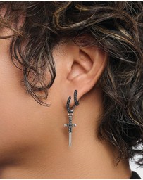 THOMAS SABO - Single hoop earring with sword & black stones